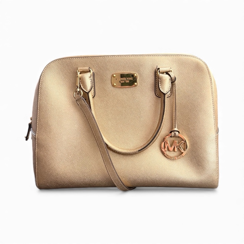 Michael Kors Gold Saffiano Leather Satchel w/ Strap + Bag Scarf - Picture 15 of 15